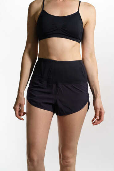 Alexo Women's Concealed Carry Runners Shorts in Black with waistband pockets